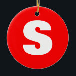Ornamento De Cerâmica Letra inicial Monograma Estilo moderno Branco verm<br><div class="desc">Você gostaria de ter um produto com as iniciais do seu nome? É muito simples,  estética e atraente.</div>