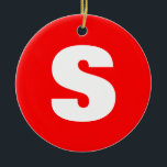 Ornamento De Cerâmica Letra inicial Monograma Estilo moderno Branco verm<br><div class="desc">Você gostaria de ter um produto com as iniciais do seu nome? É muito simples,  estética e atraente.</div>