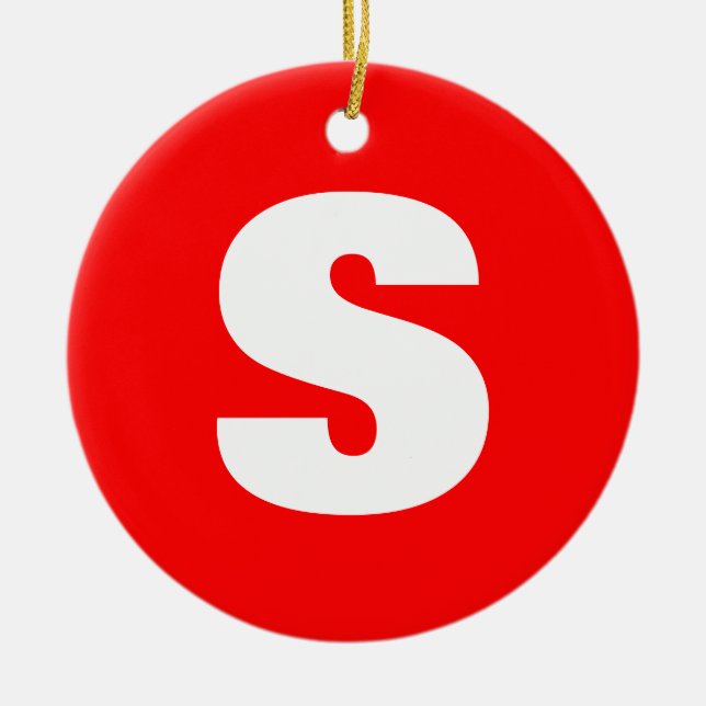 Ornamento De Cerâmica Letra inicial Monograma Estilo moderno Branco verm (Frente)