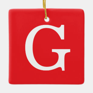 Ornamento De Cerâmica Letra Inicial Monograma Vermelho Branco Simples