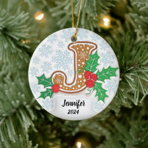 Ornamento De Cerâmica Letra J Natal Nome Personalizado
