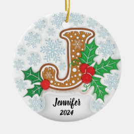 Ornamento De Cerâmica Letra J Natal Nome Personalizado