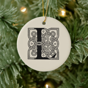 Ornamento De Cerâmica Letra L Vintage Celtic Knot Monograma