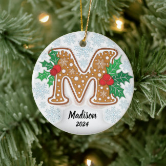 Ornamento De Cerâmica Letra M Monograma de Nome Personalizado
