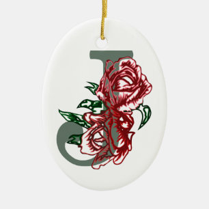 Ornamento De Cerâmica Letra maiúscula J monograma floral
