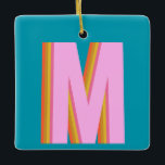 Ornamento De Cerâmica Letra Monográfica Retrorográfica Negrito em Azul<br><div class="desc">Letra monograma com retrorgrafia em negrito personalizada com Enfeites de natal azul</div>