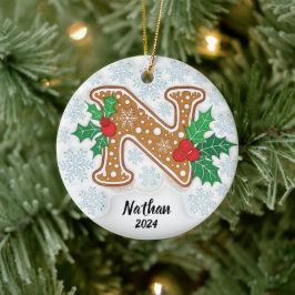 Ornamento De Cerâmica Letra N Monograma Nome Personalizado