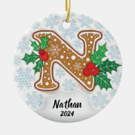 Ornamento De Cerâmica Letra N Monograma Nome Personalizado