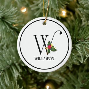 Ornamento De Cerâmica Letra Natal Monograma W Personalizada