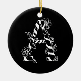 Ornamento De Cerâmica Letra negra e branca "A" com flores geminadas