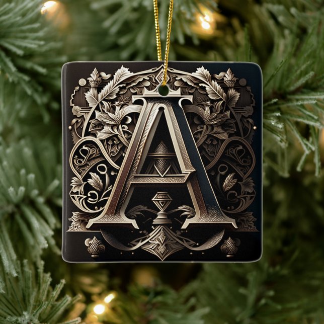 Ornamento De Cerâmica Letra Ornamental Floral Medieval A (Árvore)