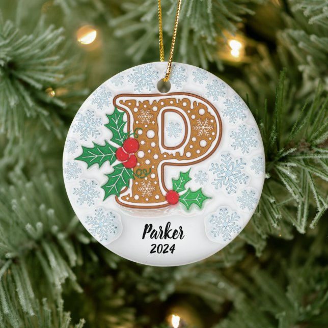 Ornamento De Cerâmica Letra P Nome personalizado Monograma Natal (Árvore)