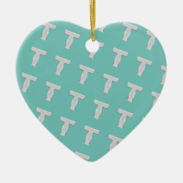 Ornamento De Cerâmica Letra Prata Rosa T