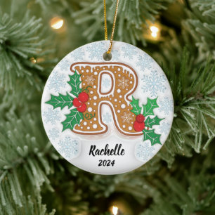 Ornamento De Cerâmica Letra R Nome Personalizado Monograma Natal