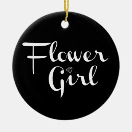 Ornamento De Cerâmica Letra Retrorna Rapariga Flor Branca em Preto