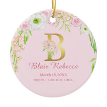 Letra rosa e Dourada "B" Monograma Floral Estatíst