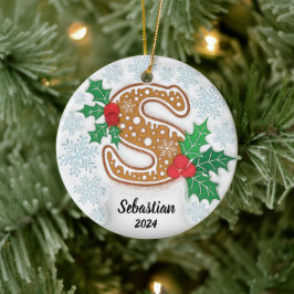 Ornamento De Cerâmica Letra S Monograma de Natal Personalizado