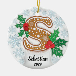 Ornamento De Cerâmica Letra S Monograma de Natal Personalizado