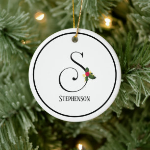 Ornamento De Cerâmica Letra S Monograma e Nome Natal