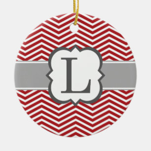 Ornamento De Cerâmica Letra vermelha branca monograma L chevron