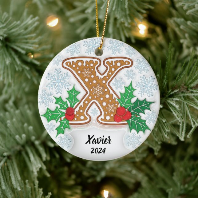 Ornamento De Cerâmica Letra X Nome personalizado Monograma Natal (Árvore)