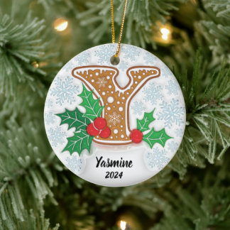 Ornamento De Cerâmica Letra Y Monograma Nome Personalizado