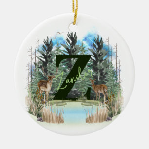 Ornamento De Cerâmica Letra Z de Monograma Personalizado de Cervo em Aqu