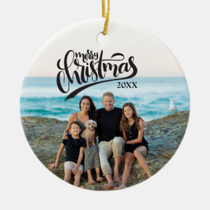 Ornamento De Cerâmica Letras de Feliz Natal Texto Personalizado Foto