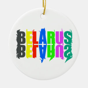 Ornamento De Cerâmica Letras Felizes Coloridas da Bielorrússia