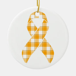 Ornamento De Cerâmica Leukemia Awareness Plaid Orange Ribbon