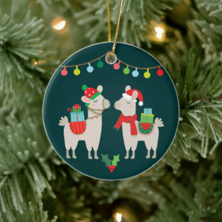 Ornamento De Cerâmica Lhamas de Natal