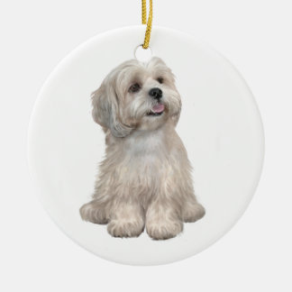 Ornamento De Cerâmica Lhasa Apso (C) - Dourado claro
