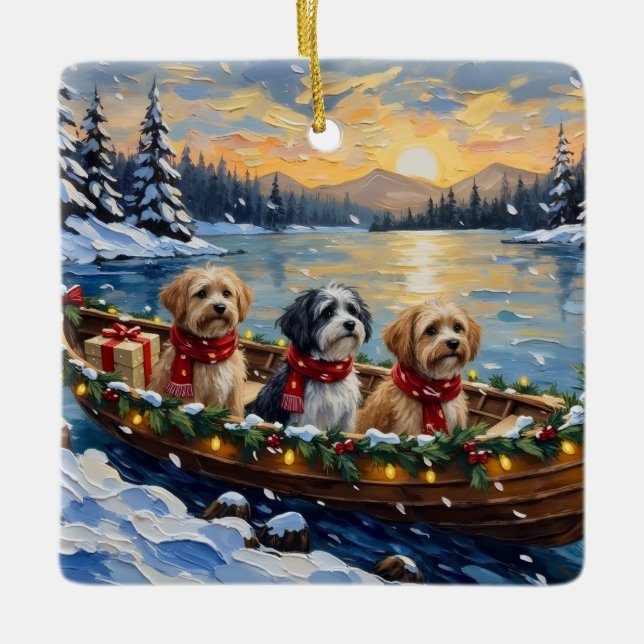 Ornamento De Cerâmica Lhasa Apso Christmas Boat Holiday (Frente)