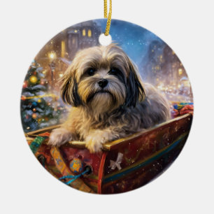Ornamento De Cerâmica Lhasa Apso Christmas Fesason Season