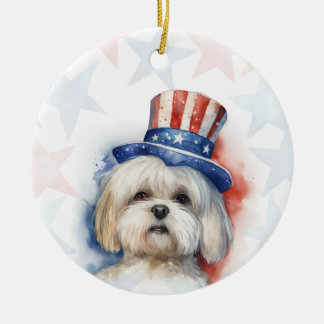 Ornamento De Cerâmica Lhasa Apso Dog, 4th of july Personalized