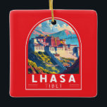 Ornamento De Cerâmica Lhasa Tibet Viagem Art Vintage<br><div class="desc">Lhasa retro vetor viagem design. Lhasa,  capital da Região Autônoma do Tibete,  encontra-se na margem norte do rio Lhasa,  num vale do Himalaia.</div>