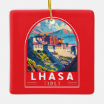 Ornamento De Cerâmica Lhasa Tibet Viagem Art Vintage<br><div class="desc">Lhasa retro vetor viagem design. Lhasa,  capital da Região Autônoma do Tibete,  encontra-se na margem norte do rio Lhasa,  num vale do Himalaia.</div>