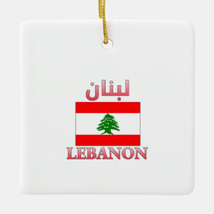 Ornamento De Cerâmica Líbano Flag ل ب ن ن Arte em Árabe e Inglês Legal