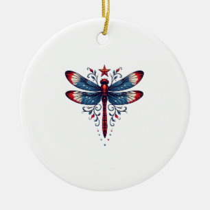 Ornamento De Cerâmica Libélula da Bandeira Americana Patriótica 4 de Jul