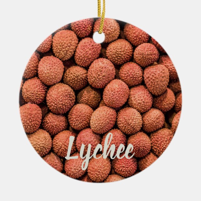 Ornamento De Cerâmica Liceu ou Litchi fruta vegan e presente vegetariano (Frente)