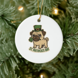 Ornamento De Cerâmica Líder Pug Chapéu de Leprechaun Dia de São Patrício