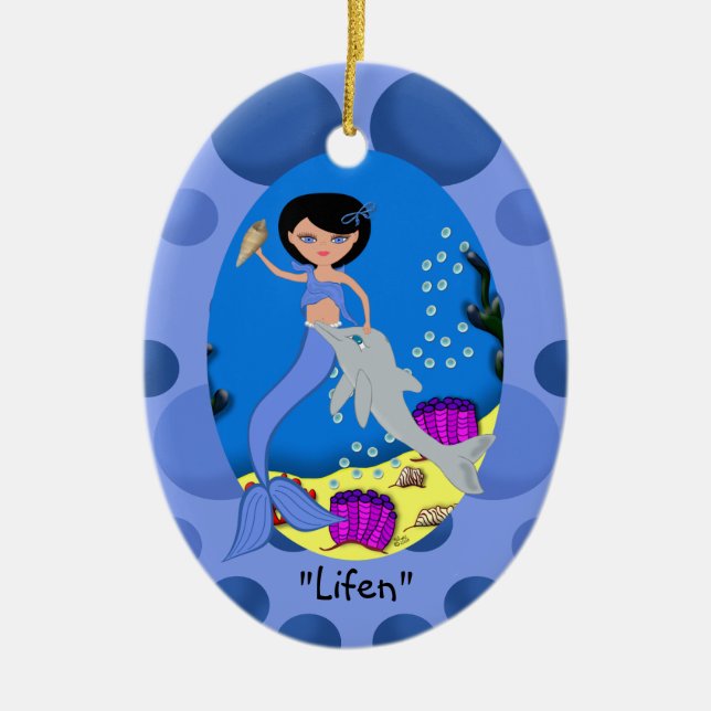 Ornamento De Cerâmica Lifen Blue Mermaid Ornament (Frente)
