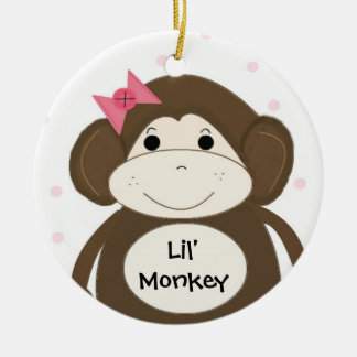 Ornamento De Cerâmica Lil' Monkey com Laço de Cabelo Rosa