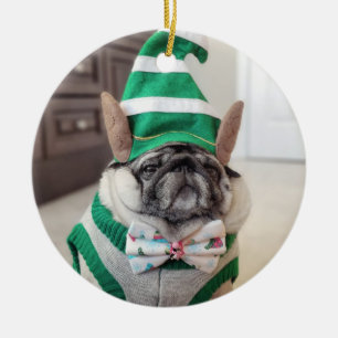 Ornamento De Cerâmica Lil Pickles Da Pug Grompy Elf Ornament