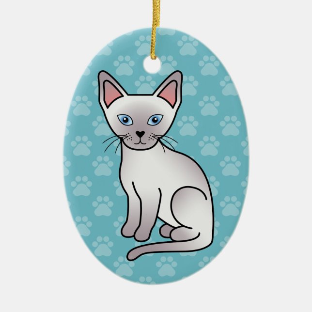 Ornamento De Cerâmica Lilac Point Siamese Breu Desenho de Cartoon Gato (Frente)