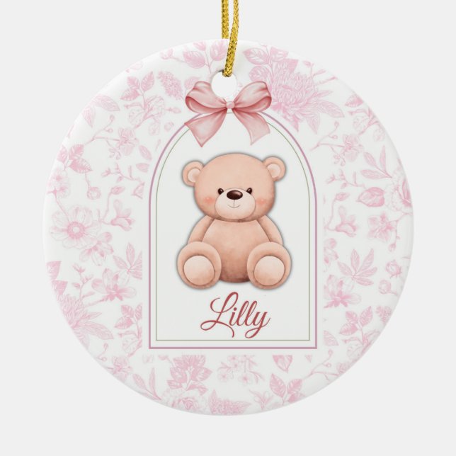 Ornamento De Cerâmica Lilly | Design de Enfermeiro de Urso Rosa Personal (Frente)