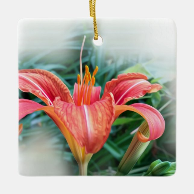 Ornamento De Cerâmica lily laranja (Frente)