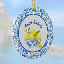 Ornamento De Cerâmica Limonado Mediterrâneo Buon Natale Azulejo Azul Toi