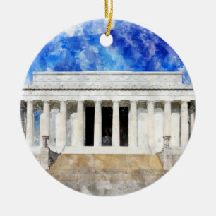 Ornamento De Cerâmica Lincoln Memorial facade em aquarela