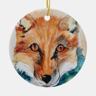Ornamento De Cerâmica Linda Aquarela Fox Cerâmica Ornament